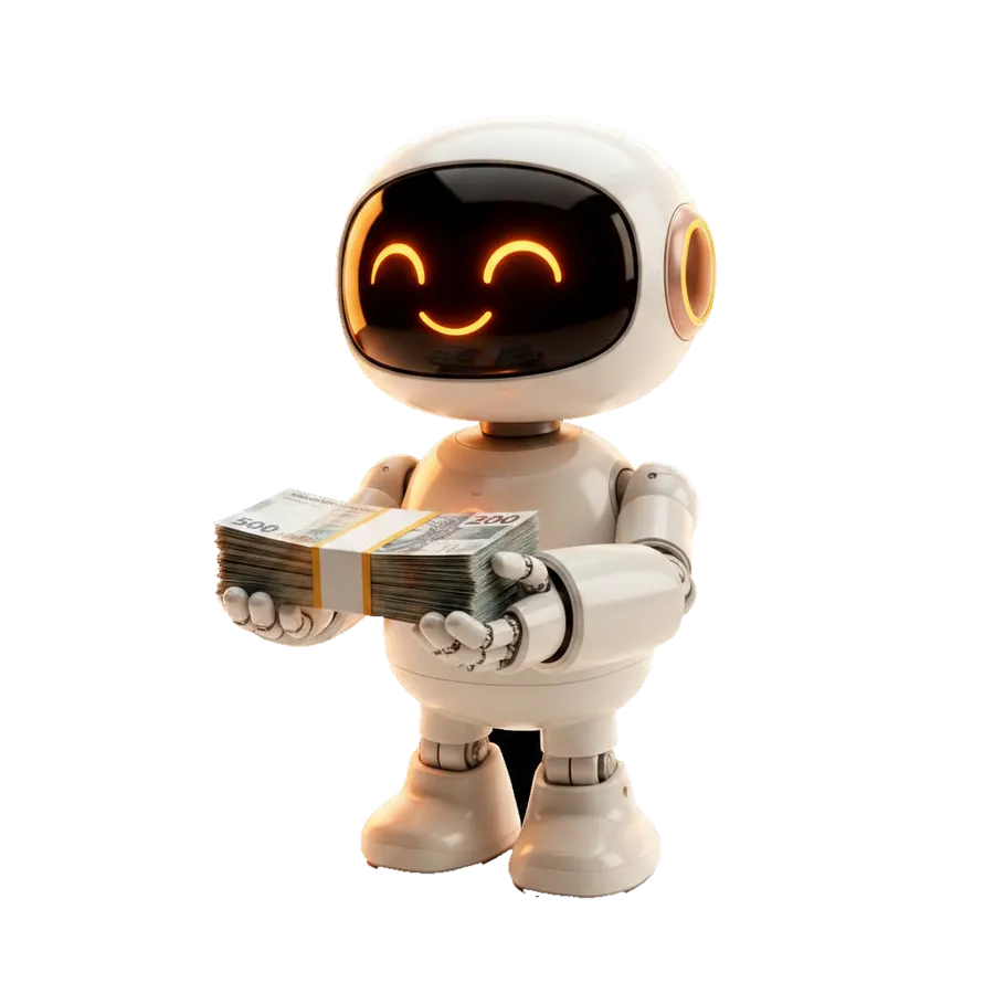 Mascote do Piloto Automático devolvendo o dinheiro como garantia